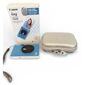 Canon Ivy CLIQ Instant Photo Pic Camera Printer Seaside Blue Carry Case Film USB